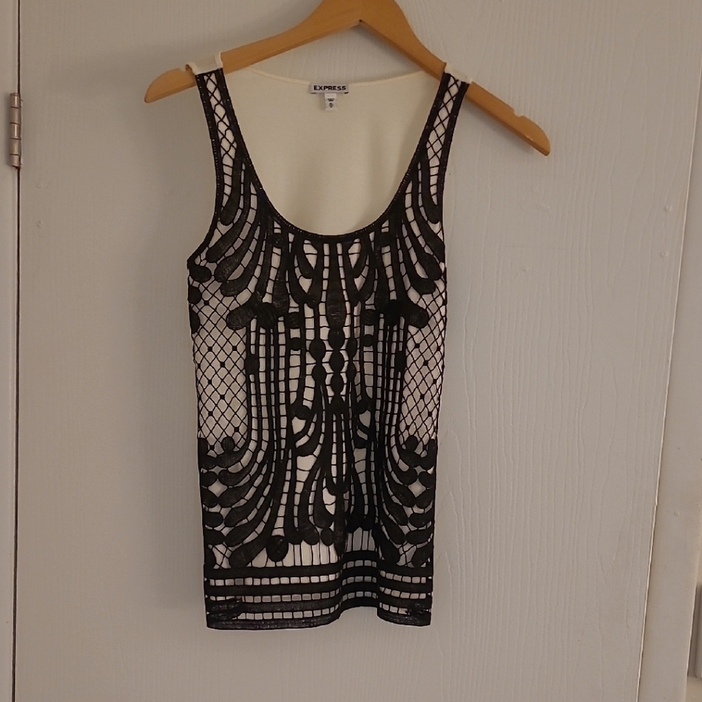 Express Black and White Embellished Tank Top